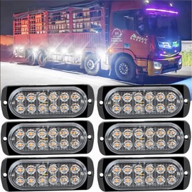 6pcs Ultra Slim 12-LED Sync Strobe Lights Kit, Emergency Warning Flashing Lights w/Controller for Trucks, Cars, Construction Vehicles, Firefighter Vehicles