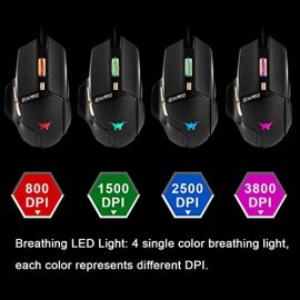 Combaterwing CW90 3800 DPI Wired Gaming Mouse, 6 Buttons Design 4 Breathing LED