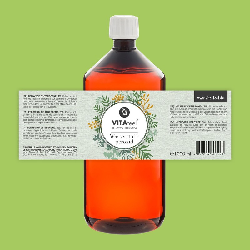 VitaFeel Hydrogen Peroxide 3% Solution 1000 ml Pure Quality Phosphoric