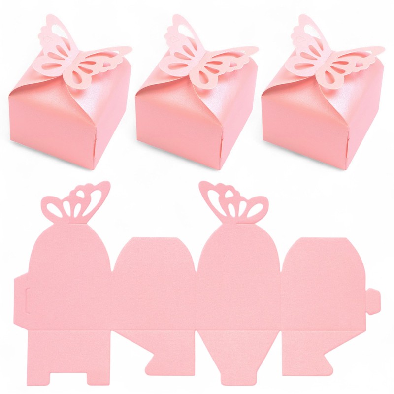 AKORD Butterfly Wedding Favour Boxes Candy Gift Boxes 30pcs (Pink)