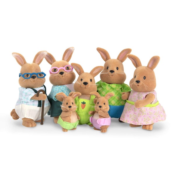 Li'l Woodzeez WZ6711Z Battat Li’l Woodzeez – Cottonball Rabbit Family with Grandparents – 7pc Set with Miniature Figurines – Animal Toys and Accessories for Kids Age 3+