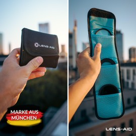 LENS-AID Filter bag for round filters with compartments for filters up to 82 mm, storage bag for polarising filter, UV filter, camera lid etc., turquoise, Functional