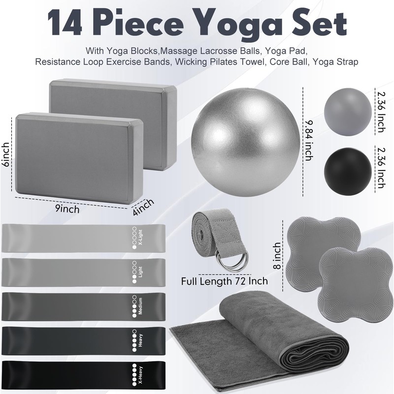 Simgoing 14 Pcs Yoga Kits for Home Workouts Pilates Equipment