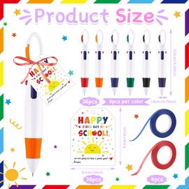 Uoeo 36 Sets Back to School Gifts for Students-4-in-1 Multicolor Retractable Ballpoint Pens with First Day of School Cards Classroom Prizes Class Gifts for Pulip Kindergarten Preschool Students