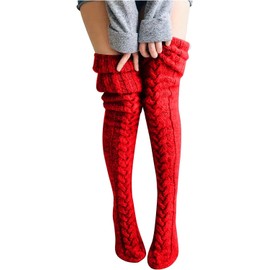 Women's Stockings, Knitted Overknee Socks, Thick Warm Over Knee Stockings, Traditional Stockings, Chunky Knit Winter Socks, Thermal Socks, Long Christmas Socks, Cuddly Socks for Women, red