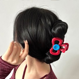 Diab Button Ribbon Hair Claw Clip Giant Lovely Unique Tied Updo / 디아브 단추 리본 헤어 집게핀 대왕 러블리 유니크 묶음 올림머리