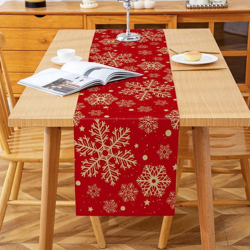 Jayusaror Christmas Table Runner Red Gold Snowflake Xmas Table Runner
