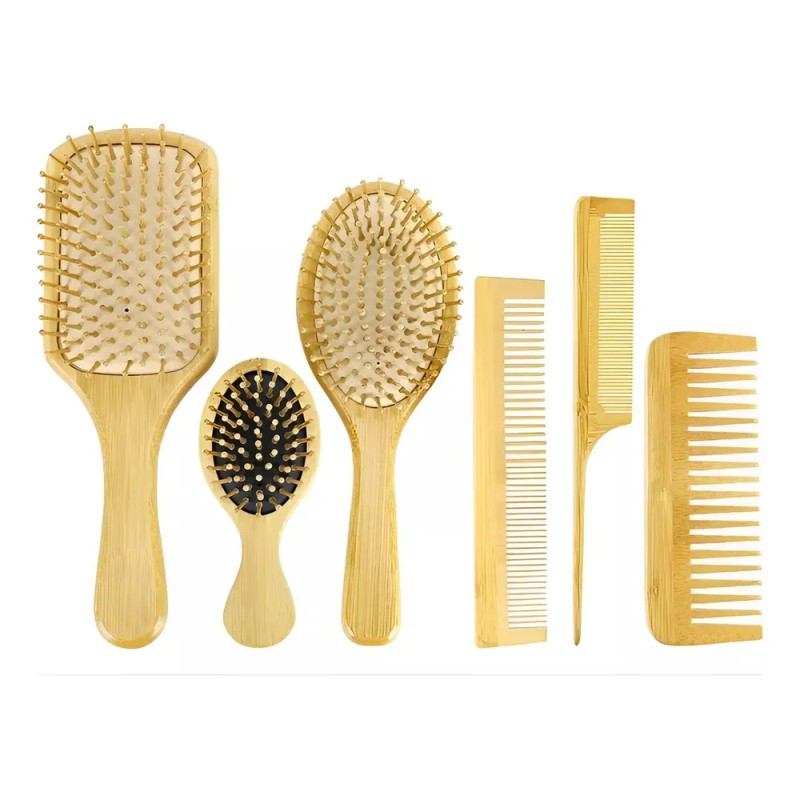 Kit De Cepillo Y Peine De Bambú Anti Frizz, 6