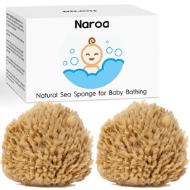 Naroa Natural Baby Sponge | Soft Sea Wool Unbleached Bath Sponge for Newborn | Baby Shower Essentials Pregnancy Gifts Boy Girl 2 Pack