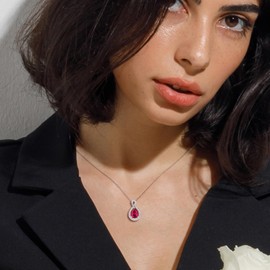 RANDES July Birthstone Necklace Red Ruby Infinity Necklace 925 Sterling Silver Pear Gemstone Pendant Necklaces for Women