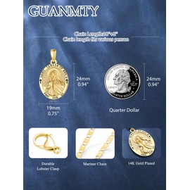 GUANMTY St Teresa of Avila Medal Gold Saint Teresa of Avila Medal Pendant Necklace Gold Religious Necklace Catholic Jewelry Christian Gifts for Women