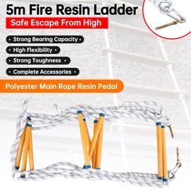 Topteng 5 Meters 16ft Fire Escape Rope Ladder Fire Escape Ladder Folding Emergency Rescue Rope Nylon Epoxy Resin Fireproof for 2 Story, Balcony