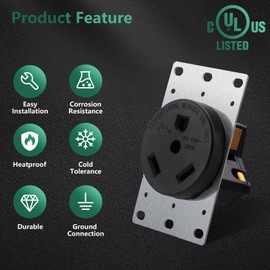 NEMA TT-30R Industrial Power Wall RV Receptacle 30Amp 125V 3 Pole 3 Wire Power Socket,Work for RV Trailer,UL Listed,Black