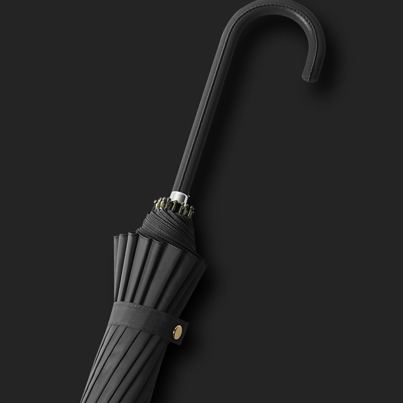 16 Bone Long Handled Umbrella Leather Handle Rain and Shine