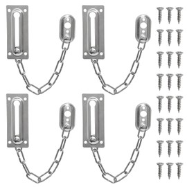 4 Pcs Stainless Steel Door Chain Lock, Door Chain for Front Door, Heavy Duty Anti-Theft Security Internal Door Limiter, for Balconies Residences Bedrooms Cabinets Windows Motels,Silver