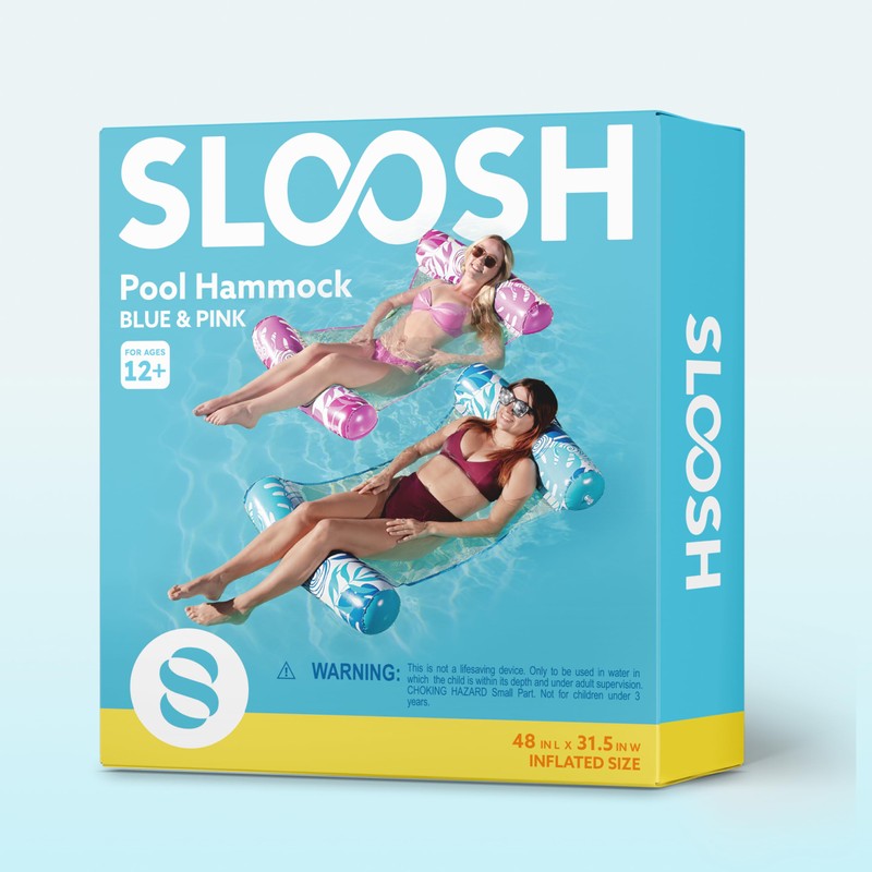 SLOOSH 2 Packs Tropical Leaves Hammock Pool Floats Adults, 4-in-1