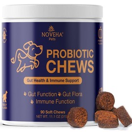 NOVEHA Probiotic Chews for Dogs | for Gut Health & Digestive Support | for Healthy Skin & Coat | Less Itching & Paw Licking | Probiotics for Pet Dogs with Allergies | Vet-Approved | 90 Chews (1-Pack)