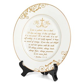 Urllinz - El mejor regalo de boda de aniversario para parejas único 2026 - Plato de señor y señora con decoraciones de lámina de oro de 24 quilates, regalo de compromiso para recién casados para ella