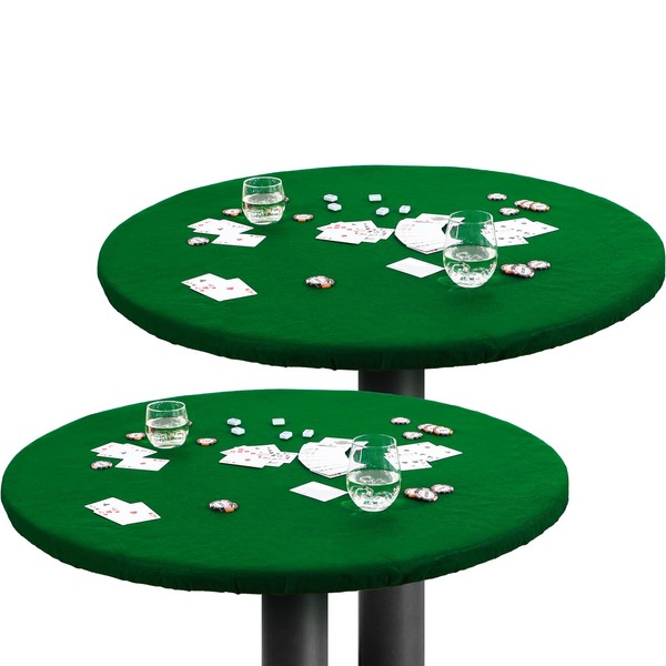 Tegeme 2 Pcs Felt Card Table Game Cover Round Tablecloth Elastic Poker Table Top 36 to 48 Inch Fitted Poker Table Topper Poker Table Cover Protector Poker Mat for Table, Green