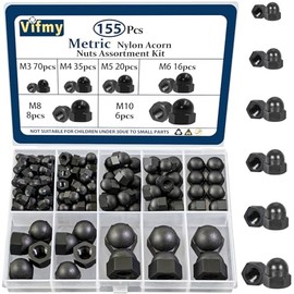 150 piezas Kit de surtido de tuercas de bellota, conjuntos de tuercas de casquillo de bellota métricas M3 M4 M5 M6 M8 M10, tapas de tuerca de nylon ne