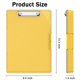 Rimilak Plastic Clipboard with Storage, Side Opening with 2 Compartment, Size 13.3 x 9.4 x 1.5 Heavy Duty High Capacity Nursing Box for Work School & Office Supplies, Yellow