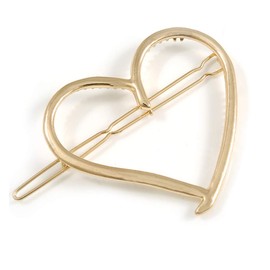 Gold Tone Polished Open Heart Hair Slide/Grip - 55mm Across