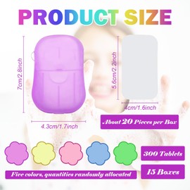 Pack of 300 Disposable Paper Soap Sheets, 15 Boxes Travel Soap Sheets, Portable Mini Soap Sheets for On the Go Travel Camping for Outdoor Washing 20 Sheets per Box