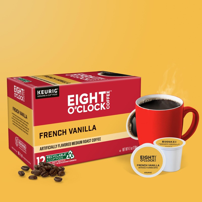Eight O'Clock Coffee French Vanilla, Single-Serve Coffee K-Cup Pods, Medium