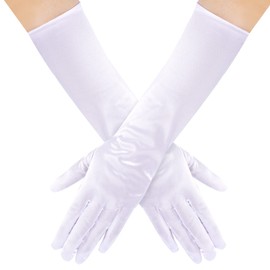 Lystaii Long Opera Party 20s Satin Gloves Stretchy Elbow Length Wedding 15 Inch Classic, White, One Size