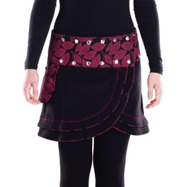 Vishes - Alternative Clothing - Warm Women's Wrap Skirt with Press Studs Leaves, black