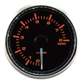 MOTOR METER RACING MGS Series 8000 RPM Universal Electronic Tachometer - 2-1/16" 52mm with White & Amber LED Backlit - Black Dial - Stainless Steel Bezel - for Gasoline Engine Alternator Car & Truck