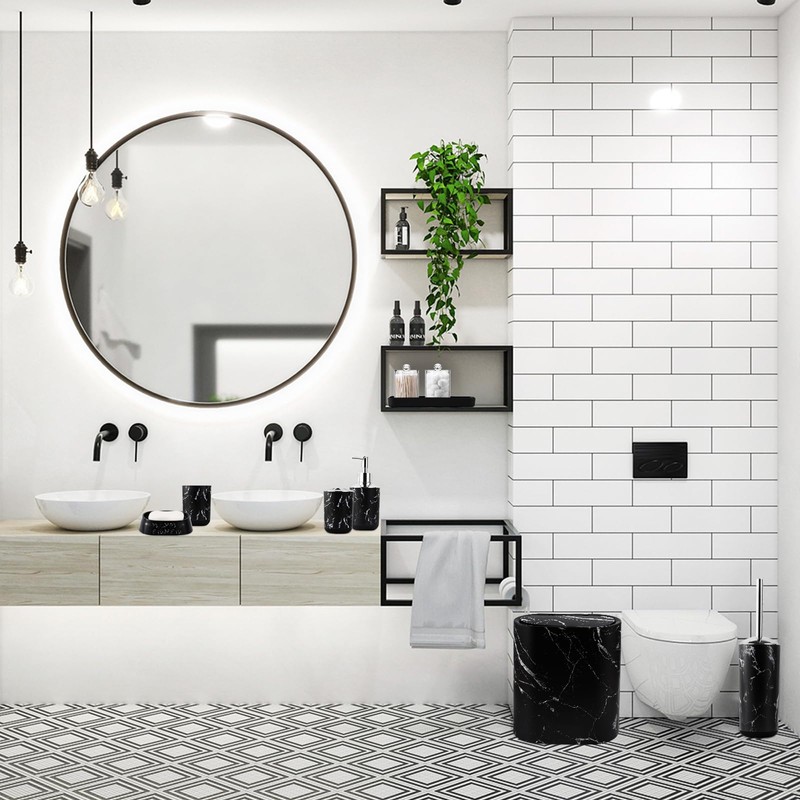 InnJoey Bathroom Accessories Set, 9-Piece Marble Black Bathroom Set, Black