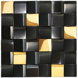 Elephantile 5 Sheets Black & Gold Tiles Metal Mosaic Wall Backsplash Tile 3D Wall Panels [5 Sq.feet]