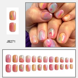 Square Fake Nails Short Press on Nails Color Gradient with Full Cover False Nails Design Acrylic Artificial Nails Glossy Glue on Nails Stick on Nails for Women Manicure Decoration 24Pcs