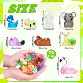 GGSTDDUP 72pcs Luminous Mini Resin Animals, Glow in The Dark Mini Ducks, Flamingo, Dog, Dinosaur, Snail, Cow, Bird, Capybara, Seal, and Chinese Zodiac Resin Animals