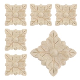T Tulead Wood Carved Appliques 1.9"x1.9" Furniture Decal Square Leaf Decal Furniture Decoration 6PCS for Door,Cabinet,Window
