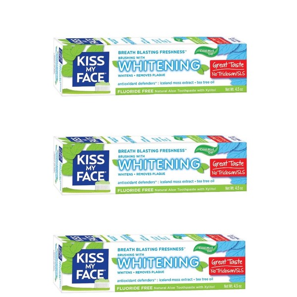 Kiss My Face Gel Teeth Whitening Fluoride Free Toothpaste (Pack of 3), Tea Tree, 13.5 Ounce (2434503EAF)