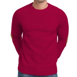 Cable Knit Sweater Men,Long Sleeve Casual Fishmen Sweater, Fit Pullover Sweater with Elbow Patches Red-S