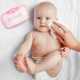 Healeved Baby Wipes Dispenser，On- The- Go Wipes Dispenser Baby Outdoor Travel Stroller Wet Wipes Box，Travel Wipes Case Baby Wipe Holder，Refillable Container for Car Bathroom Living Room Pink