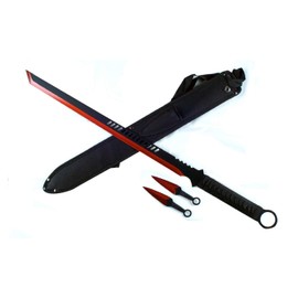 MM OUTDOOR SG-SF1124 27inch Ninja Machete with 6inch Throwing Knives, for Camping and Hunting. (Red)