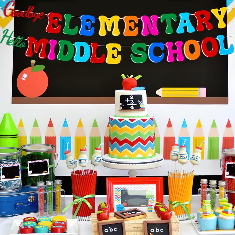 Goodbye Elementary Hello Middle School Graduation Banners Party Decorations,Class of