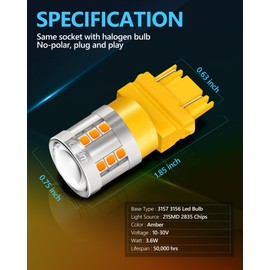 Yorkim 3157 LED Bulb Amber, high Brightness 3156 led Bulb Amber with Projector 3057 3056 3457 4157 Bulb led Replacement Lamp for Turn Signal Blink Lights, Pack of 2
