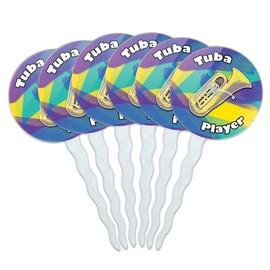 Set of 6 Cupcake Picks Toppers Decoration Music Musical Instruments - Tuba Player Band Instrument Brass