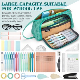 KUNQUN Large Pencil Case, Handheld Storage Pencil Bag, Green, Compact