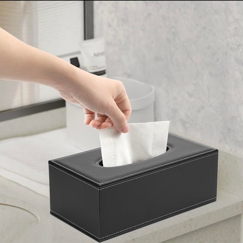 DRDGL Rectangular PU Leather Tissue Box Cover Holder, Minimalistic, Elegant