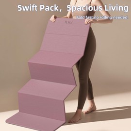 ILILI Foldable Yoga Mat, 10mm Thick, TPE Material, Soft and Comfortable Folding Mat 0.4 Inches, Easy to Carry and Store, Portable Multi-Functional Use for Yoga, Home Exercise & Outdoor (Dark Pink+Dark Grey)