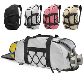 Outplea Sports Gym Bag with Shoe Compartment & Wet Pocket, Waterproof Gym Duffle Bag for Women Men, Travel Duffel Bag Backpack for Sports Fitness Yoga Camping Weekend, Grey