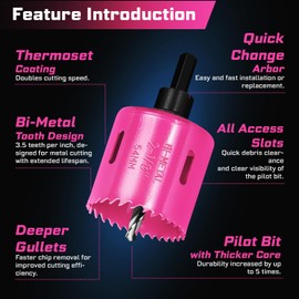 Geinxurn 1-3/8" - 1-3/4" M2 Steel Door Lock Installation Kit for Metal and Wood Doors with Guide Template, Door Lock Hole Saw(Pink)