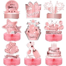 9 Pack Birthday Table Centerpiece Decorations Double Sided Rose Gold Centerpieces for Table Confetti Girls Birthday Centerpieces Birthday Honeycomb Centerpiece for Valentine Girls Women Birthday Party