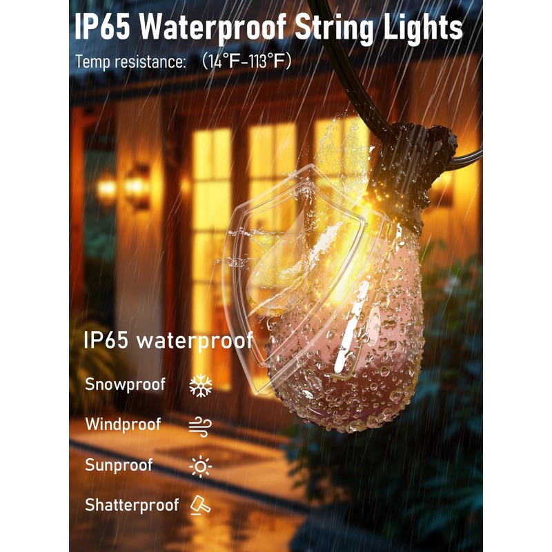 luckystyle 30FT Outdoor String Lights with Remote Control